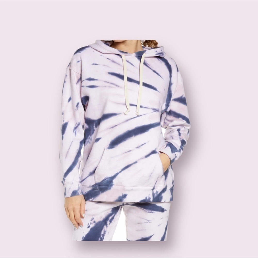 nwt Oli Viv Soft Cotton Mauve/Navy Relaxed Tie Dye Hoodie Sweatshirt Size XS